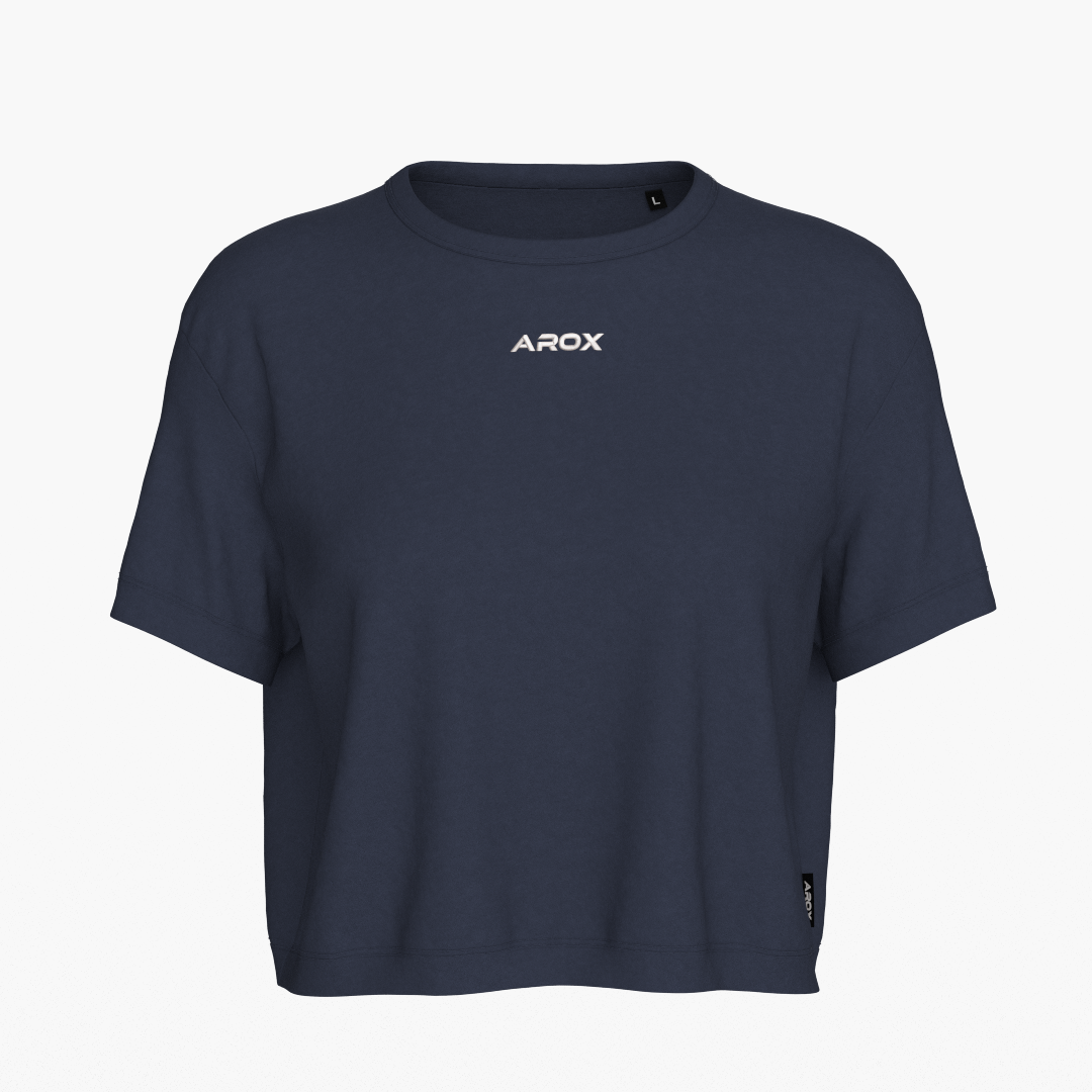 Damen SportsTech Box Crop T-Shirt (Navy Blau)