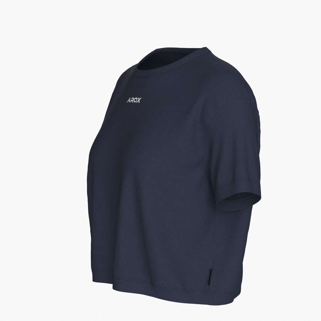 Damen SportsTech Box Crop T-Shirt (Navy Blau)