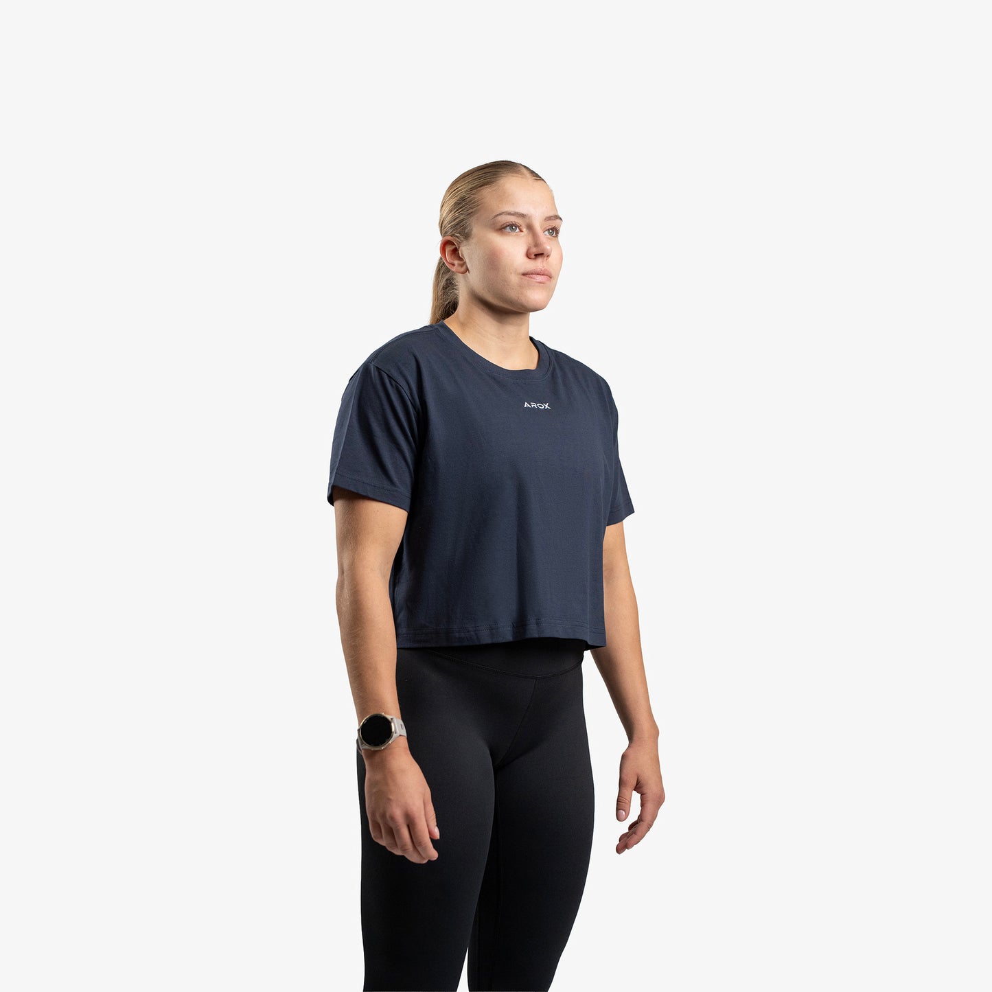 Damen SportsTech Box Crop T-Shirt (Navy Blau)