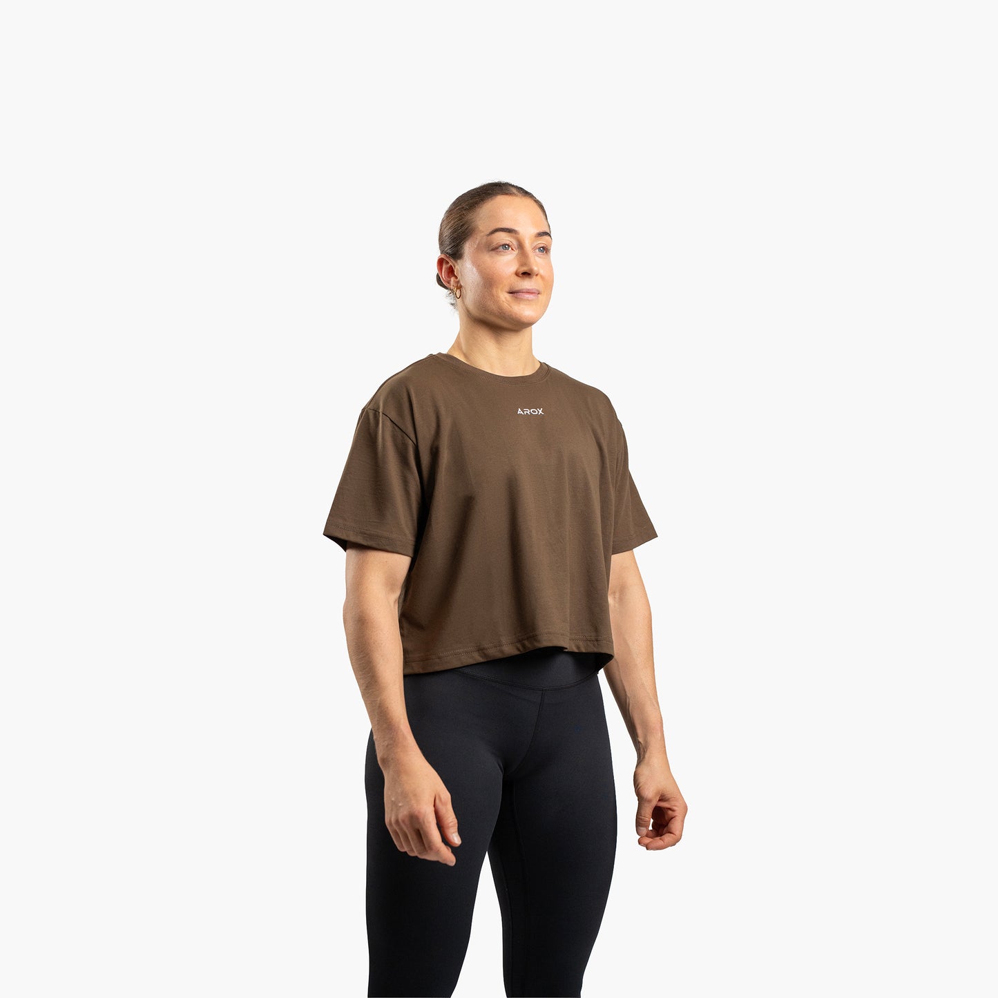 Damen SportsTech Box Crop T-Shirt (Braun)