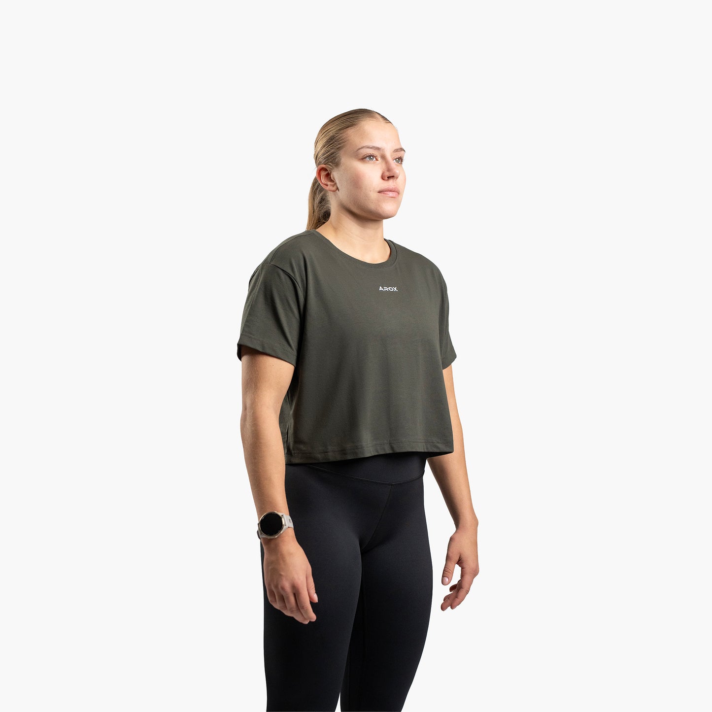 Damen SportsTech Box Crop T-Shirt (Grau)