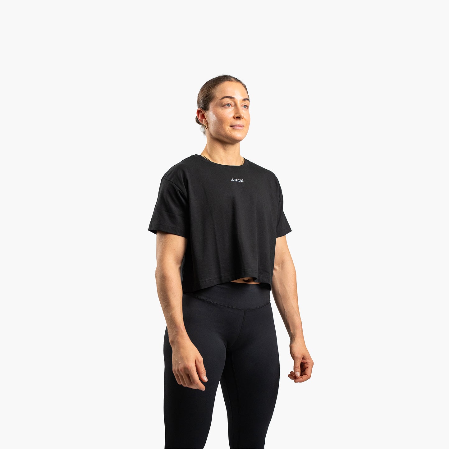 Damen SportsTech Box Crop T-Shirt (Schwarz)
